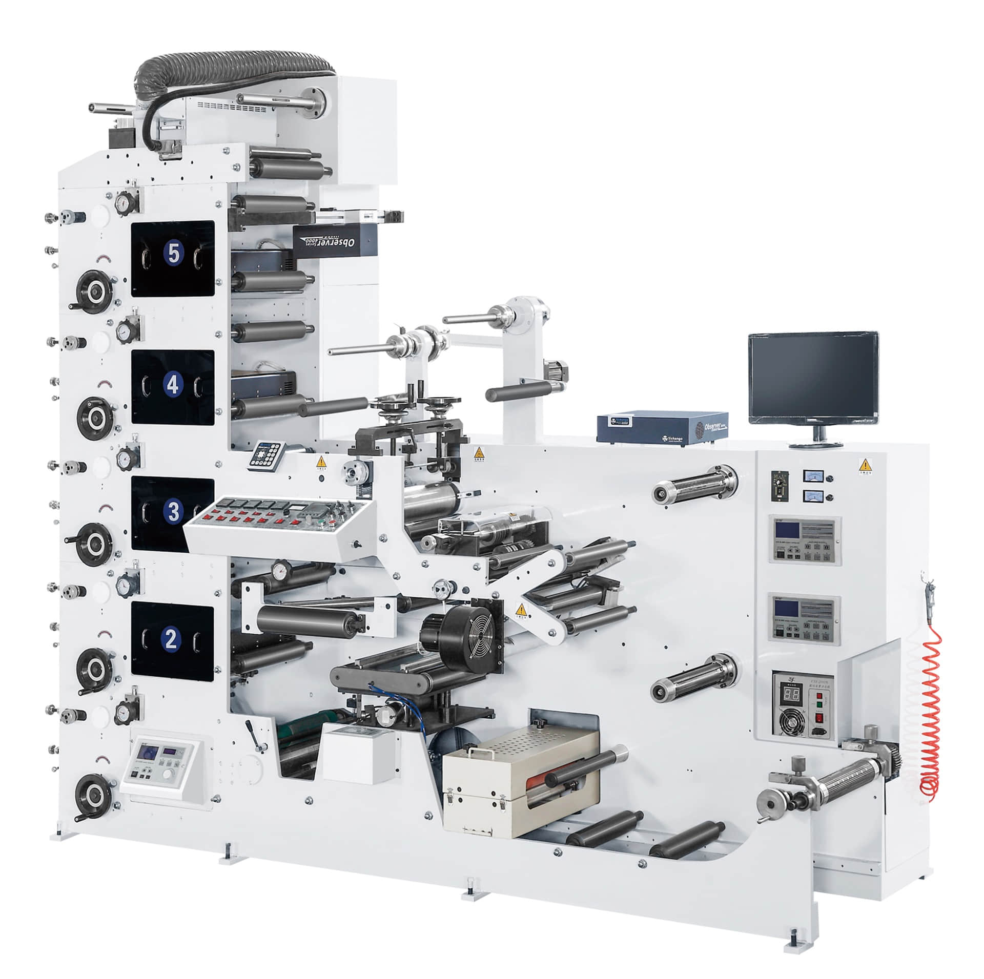 Máquina de impresión flexográfica de etiquetas adhesivas con sistema de inspección por cámara